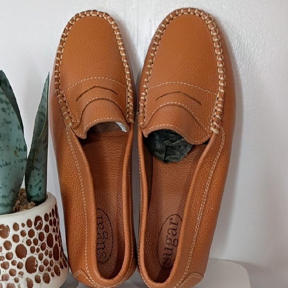 Sugar Womens Tan Leather Loafers Made In Italy Size 37 Size 6.5 Women's - Picture 7 of 11